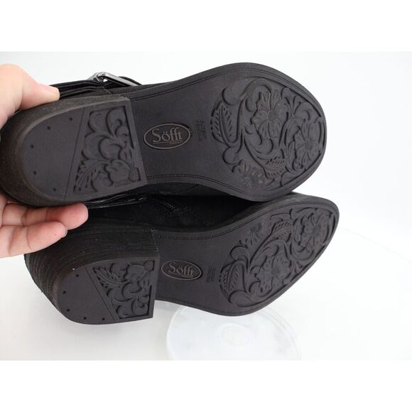 Sofft Buckle Strap Black Leather Boots Alvie Ankle Bootie Size 7 M Western - Picture 7 of 12